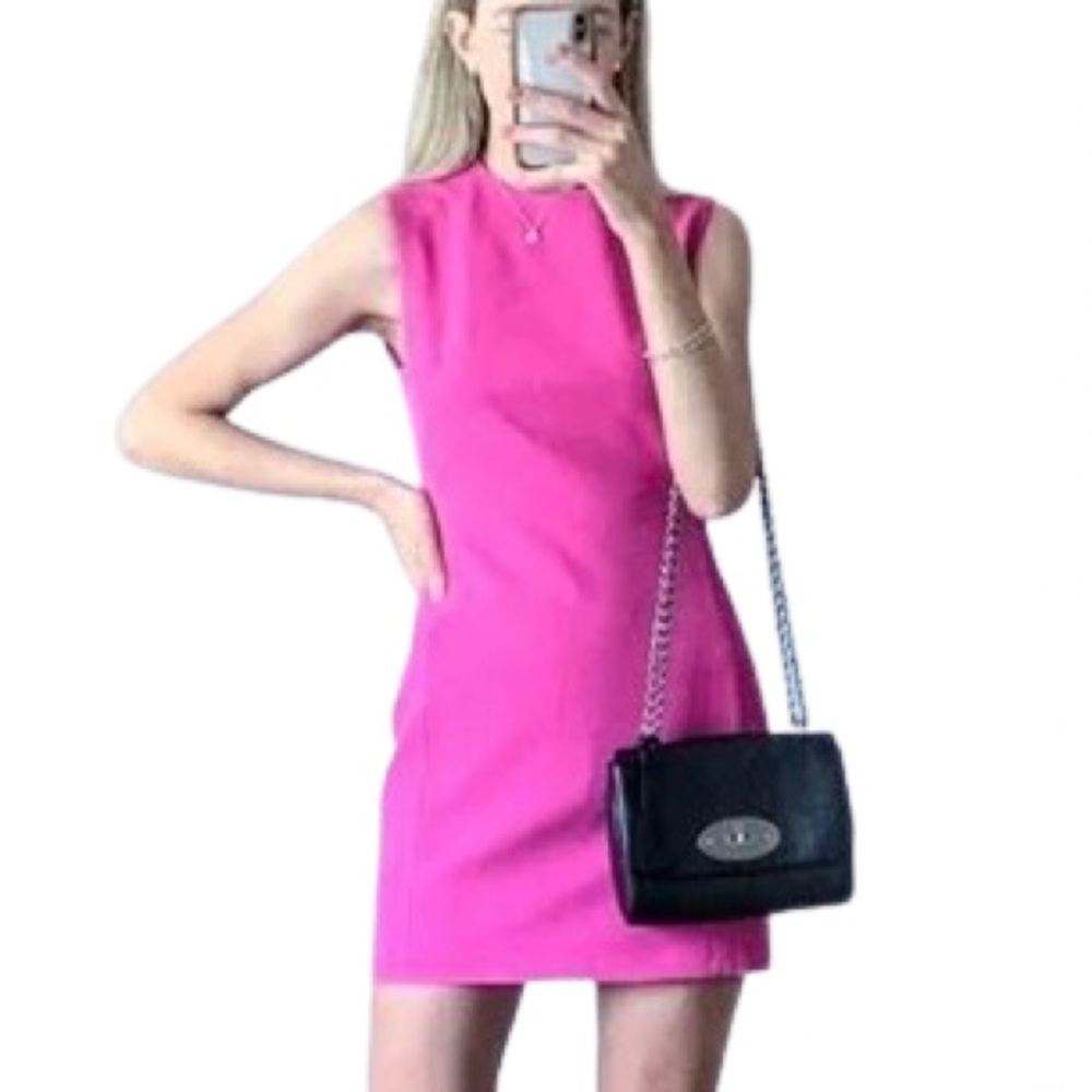 Zara Women’s Hot Pink Barbiecore Fitted Sleeveless Mini Shift Dress Size Large